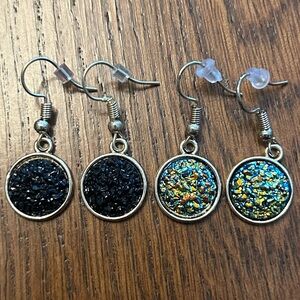 Gold-tone Black & Multi-color faux Druzy Dangle Earrings